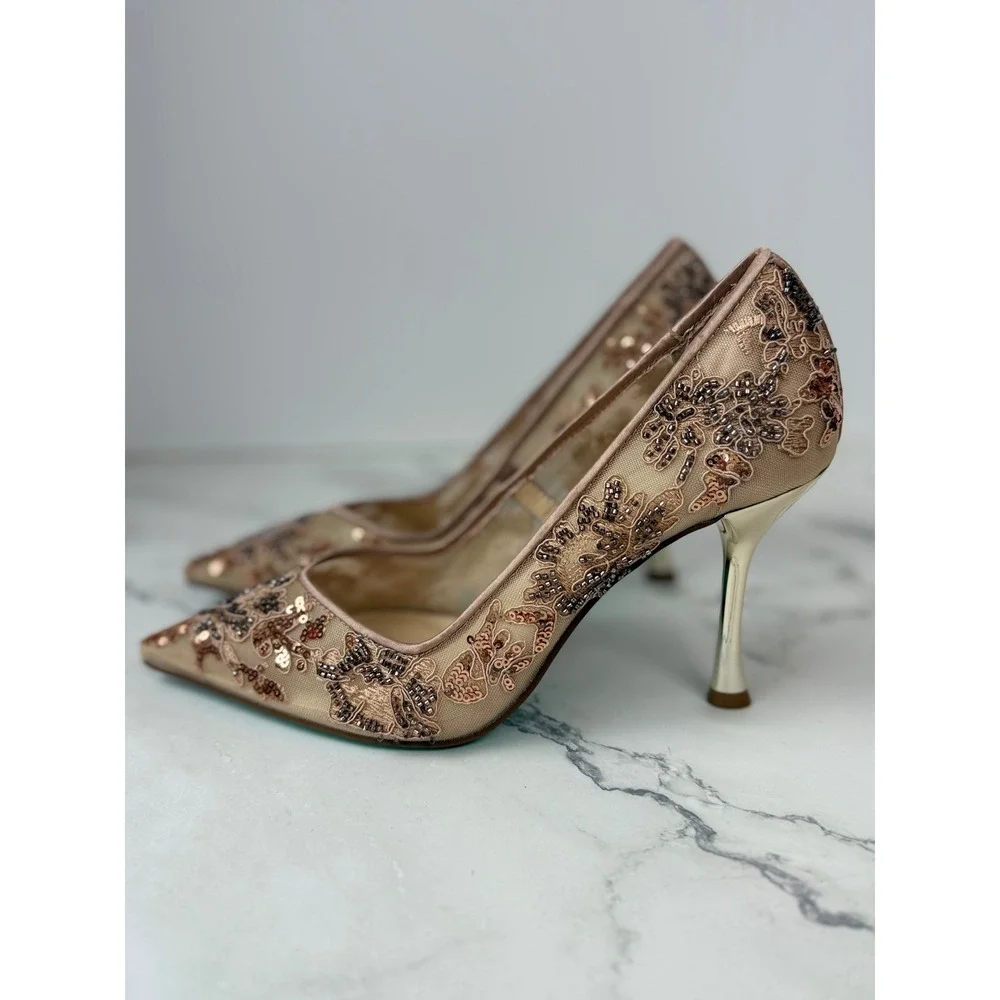 Betsey Johnson Jenii Sequin Mesh Pump Heels Sz 9 - Picture 2 of 5